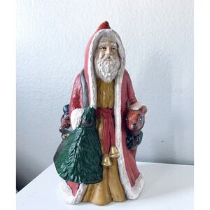 Santa Claus Black Old‎ World Christmas Figurine Statue Hobbyist Art Piece Vtg 9"